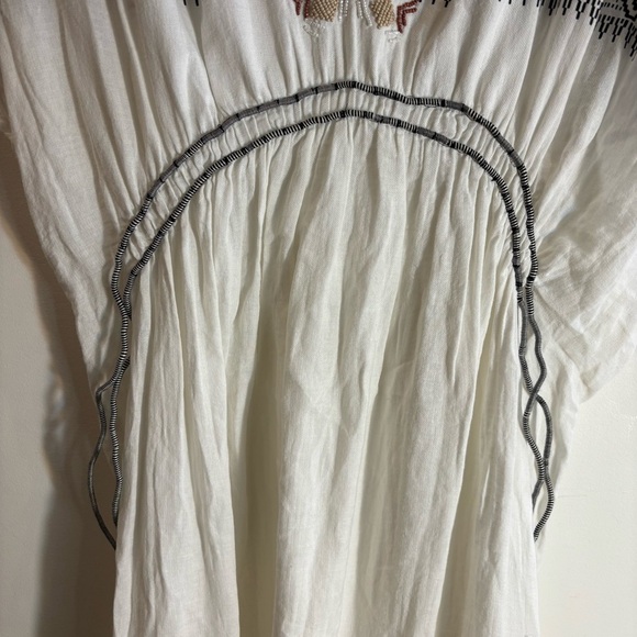ZARA Sz M-L Gauzy Drawstrings Tassels Beaded V-Neck Striped Maxi Dress NEW - Picture 7 of 13